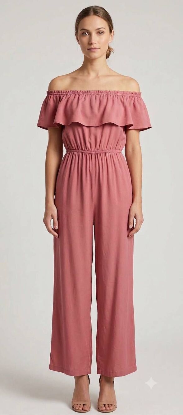 Magnolia Boutique Pink Off Shoulder Jumpsuit Jumper Medium Preppy Trendy Femme